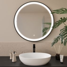 Miroir salle de bain LOMAZOO Florence avec LED 80 cm noir rond