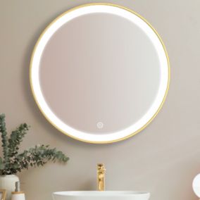 Miroir salle de bain LOMAZOO London avec LED 60 cm doré rond