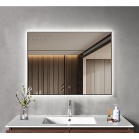 Miroir salle de bain LOMAZOO Lyon avec LED 80 x 60 cm rectangle Noir