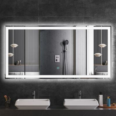 Miroir LED Lumineux Sur Mesure 110x80 Cm Lucy - Personnalisable Avec Haut-Parleurs, Miroir Maquillage - Pour Salle De Bain Moderne - 5