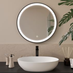 Miroir salle de bain LOMAZOO Milano avec LED 60 cm noir rond