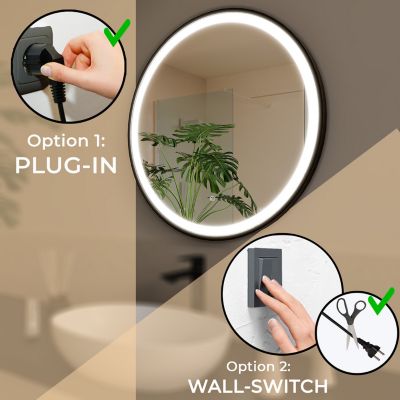 Miroir salle de bain LOMAZOO Milano avec LED 60 cm noir rond