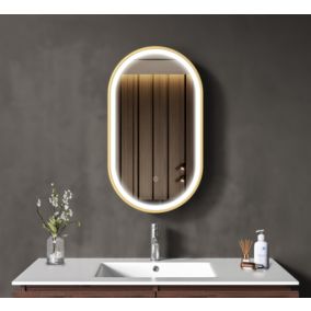 Miroir salle de bain lumineux LED LOMAZOO Berlin 40x70 cm ovale doré