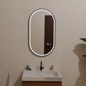 Miroir salle de bain lumineux LED LOMAZOO Leipzig 50x90 cm ovale noir