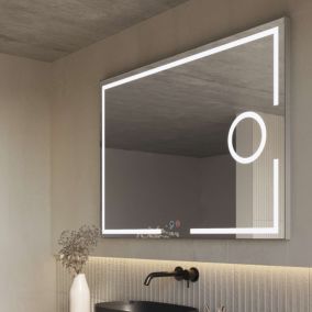Miroir Salle de Bain MALTA - 100x80cm - Temp Led Variable - Tactiles On/Off & Anti-Buée & Zone Grossissant X5 - LEDIMEX