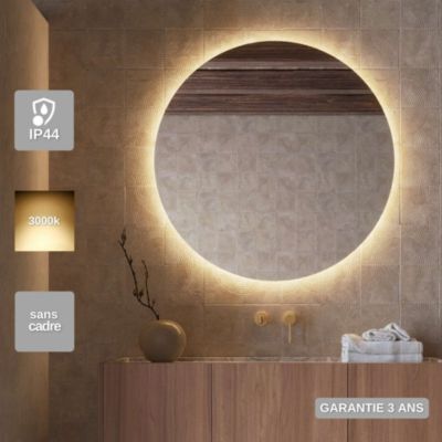 Miroir Salle de Bain OPORTO - D60 - Led Rétro-Éclairé (3000K) - Verre Sécurité 5mm - LEDIMEX