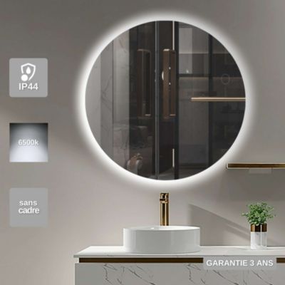 Miroir Salle de Bain OPORTO - D70 - Led Rétro-Éclairé (6500K) - Verre Sécurité 5mm - LEDIMEX