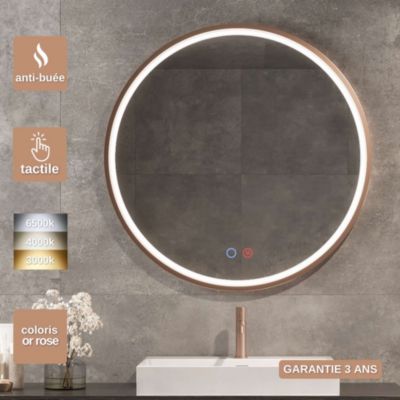 Miroir Salle de Bain PARIS - D60cm - Or Rose - Led Frontal Temp Variable - Tactiles On/Off & Anti-Buée - LEDIMEX