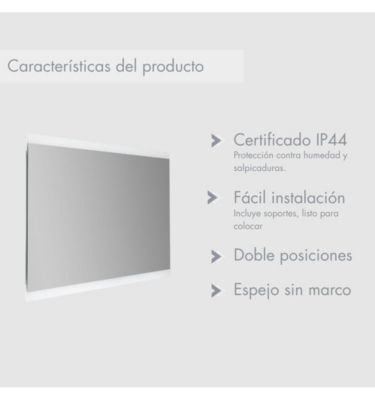 Miroir Salle de Bain Rectangulaire avec 2 Bandes Lumineuses LED - Horizontale ou Verticale - Froide (5700K) - 80 x 60 cm - Praga
