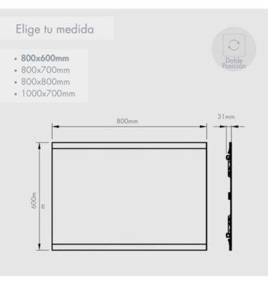 Miroir Salle de Bain Rectangulaire avec 2 Bandes Lumineuses LED - Horizontale ou Verticale - Froide (5700K) - 80 x 60 cm - Praga