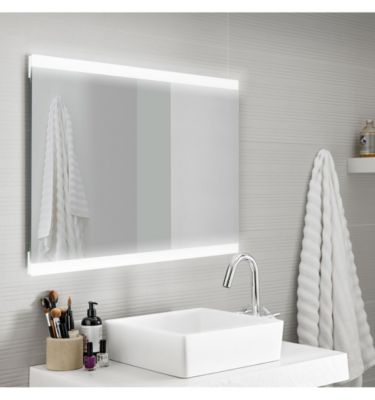 Miroir Salle de Bain Rectangulaire avec 2 Bandes Lumineuses LED - Horizontale ou Verticale - Froide (5700K) - 80 x 60 cm - Praga