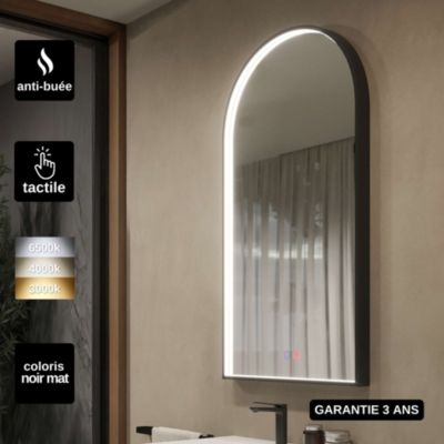 Miroir Salle de Bain ROMA - 60x110cm - Noir Mat - Bordure Led Temp Variable - Tactiles On/Off & Anti-Buée - LEDIMEX