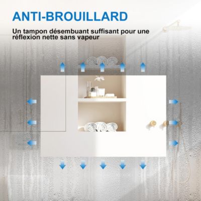 Miroir salle de bain rond LED 80cm tricolore + anti-buée + dimmable + mémoire,avec ceinture en cuir amovible,noir, AICA SANITAIRE