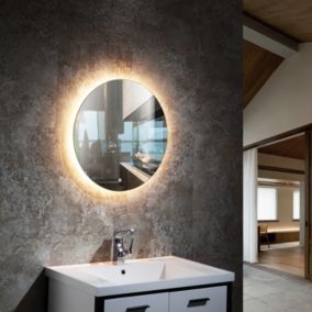 Miroir salle de bain rond lumineux LED avec fonction chauffage anti-buée et lumière réglable, diamètre 60cm, 2712