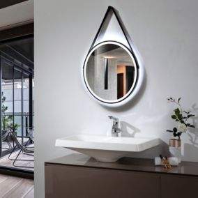 Miroir salle de bain rond lumineux LED suspendu avec fonction chauffage anti-buée et lumière réglable, diamètre 60cm, 2805
