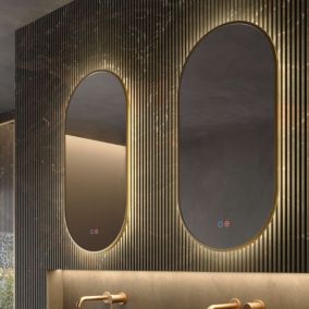 Miroir Salle de Bain TOKYO - 50x90cm - Or Brossé - Led Frontal Temp Variable - Tactiles On/Off & Anti-Buée - LEDIMEX
