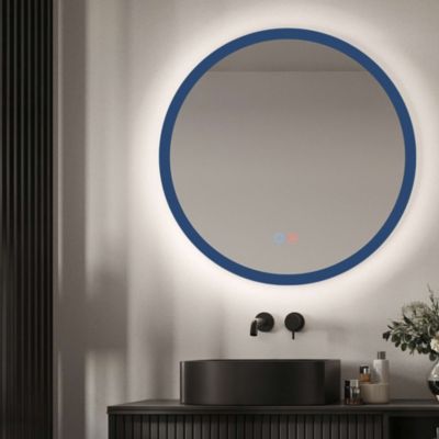 Miroir Salle de Bain TORINO Bleu D60cm - Temp Led Variable Rétro-éclairé & Frontal - Tactiles On/Off & Anti-Buée - LEDIMEX