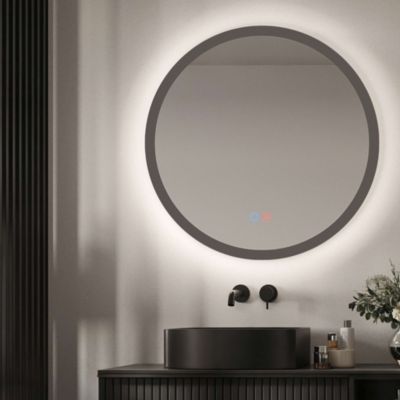Miroir Salle de Bain TORINO Gris D60cm - Temp Led Variable Rétro-éclairé & Frontal - Tactiles On/Off & Anti-Buée - LEDIMEX