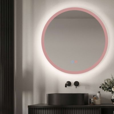 Miroir Salle de Bain TORINO Rose D100cm - Temp Led Variable Rétro-éclairé & Frontal - Tactiles On/Off & Anti-Buée - LEDIMEX
