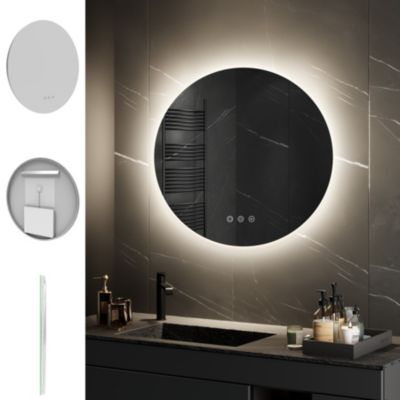 Miroir salle de bain VEKIO LED lumineux rond 80 cm diam. fonction anti-buée + intensité & couleur réglables - Saniverre