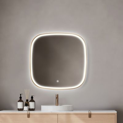 Miroir salle de bains éclairant à LED cadre doré carré l.80 x H.80 x P.4 cm, anti-buée, MPGlass Céleste
