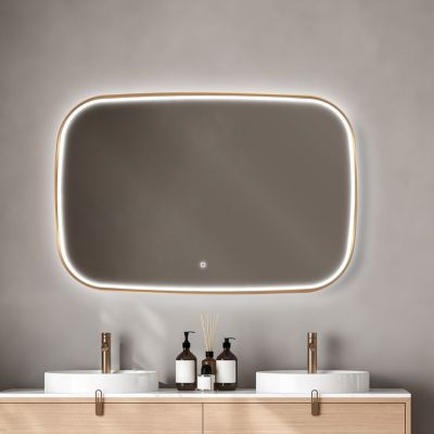 Miroir salle de bains éclairant à LED cadre doré l.120 x H.80 x P.4 cm, anti-buée, MPGlass Céleste