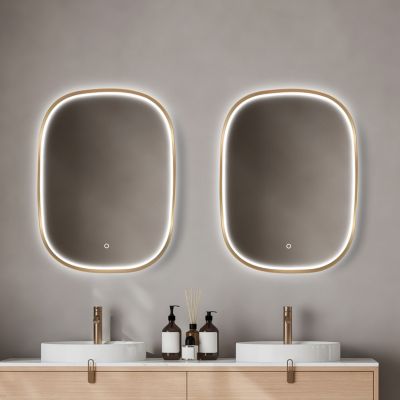 Miroir salle de bains éclairant à LED cadre doré l.60 x H.80 x P.4 cm, anti-buée, MPGlass Céleste
