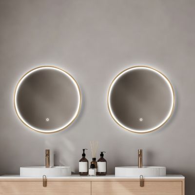 Miroir salle de bains éclairant à LED cadre doré rond Ø80 cm, anti-buée, MPGlass Céleste