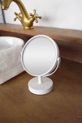 Miroir salle de bains grossissant, rond, à poser, en métal blanc