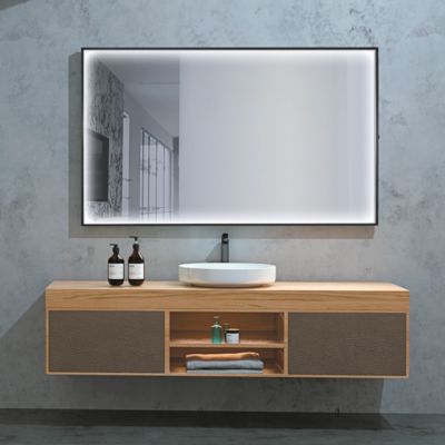 Miroir Salle de Bains Lumineux ABILITY Anti-Buée et Eclairage Périmétral Triled Détecteur de Mouvement 100x80cm Noir Mat LEDIMEX