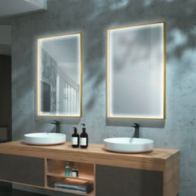 Miroir Salle de Bains Lumineux ABILITY Anti-Buée et Eclairage Périmétral Triled Détecteur de Mouvement 100x80cm Or Brossé LEDIMEX