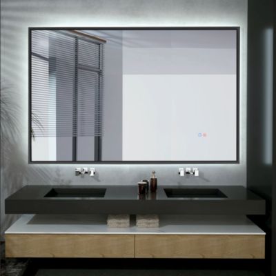 Miroir Salle de Bains Lumineux CALIFORNIA Anti-Buée et Eclairage Triled Rétro-Eclairé Tactile On/Off Noir Mat 100x80 LEDIMEX