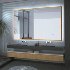 Miroir Salle de Bains Lumineux CALIFORNIA Anti-Buée et Eclairage Triled Rétro-Eclairé Tactile On/Off Or Brossé 120x80 LEDIMEX