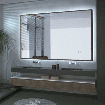 Miroir Salle de Bains Lumineux CALIFORNIA Anti-Buée et Triled Rétro-Eclairé Tactile On/Off Black Gun MEtal 120x80 LEDIMEX