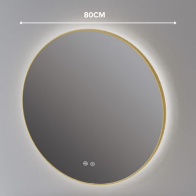 Miroir Salle de Bains Lumineux Éclairage Led Intégré Rétro éclairé D80cm, Fonctions On/Off et Anti-Buée Contour Or Brossé, IBIZA