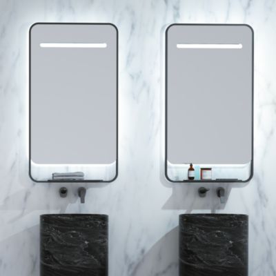 Miroir Salle de Bains Lumineux CONCEPT Anti-Buée et Eclairage Périmétral Triled Chargeur Induction Noir Mat 100x90cm LEDIMEX