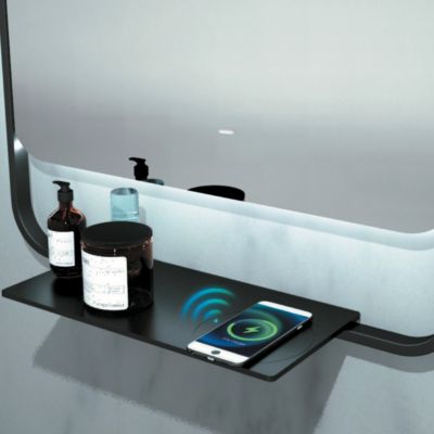 Miroir Salle de Bains Lumineux CONCEPT Anti-Buée et Eclairage Périmétral Triled Chargeur Induction Noir Mat 100x90cm LEDIMEX