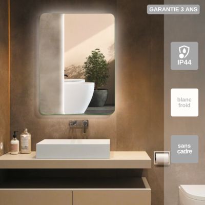 Miroir Salle de Bains Lumineux DINAMARCA avec Eclairage Rétro-Eclairé INSTALLATION VERTICALE 70x80 LEDIMEX