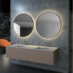 Miroir Salle de Bains Lumineux FUN Anti-Buée et Eclairage Triled Rétro-Eclairé Tactile On/Off Noir Mat diam 60 LEDIMEX