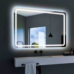 Miroir Salle de Bains Lumineux GRECIA Anti-Buée et Eclairage Frontal et Rétro-Eclairé Tactile On/Off 100x80 LEDIMEX