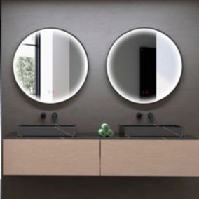 Miroir Salle de Bains Lumineux NEPAL Anti-Buée et Eclairage Périmétral Triled Tactile On/Off diam 100 Noir Mat LEDIMEX
