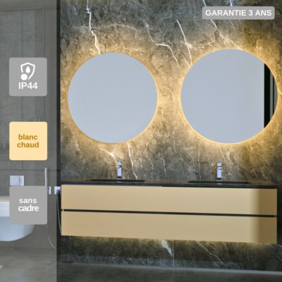 Miroir Salle de Bains Lumineux OPORTO avec LED REro-EclairE BILED Chaud ou Froid Sans Cadre diam 60 LEDIMEX