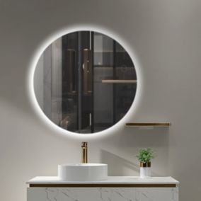 Miroir Salle de Bains Lumineux OPORTO avec LED REro-EclairE Sans Cadre diam 100 LEDIMEX