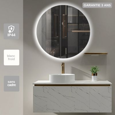 Miroir Salle de Bains Lumineux OPORTO avec LED REro-EclairE Sans Cadre diam 100 LEDIMEX