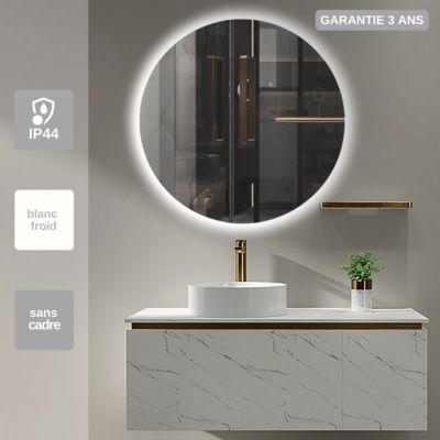 Miroir Salle de Bains Lumineux OPORTO avec LED REro-EclairE Sans Cadre diam 70 LEDIMEX