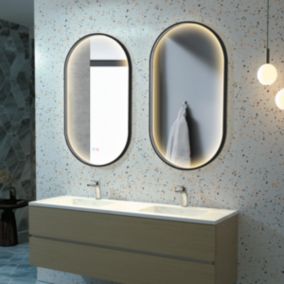 Miroir Salle de Bains Lumineux RIO Anti-Buée et Eclairage Périmétral Triled Tactile On/Off 50x90cm Noir Mat LEDIMEX