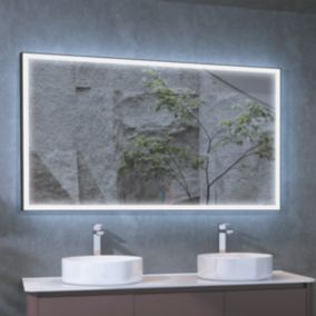 Miroir Salle de Bains Lumineux SUIZA Anti-Buée et Eclairage Frontal Triled Tactile On/Off Noir Mat 100x80cm LEDIMEX