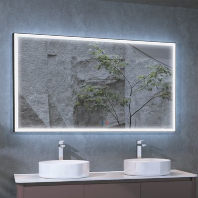 Miroir Salle de Bains Lumineux SUIZA Anti-Buée et Eclairage Frontal Triled Tactile On/Off Noir Mat 120x80cm LEDIMEX