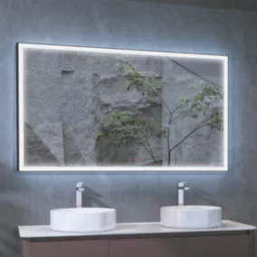 Miroir Salle de Bains Lumineux SUIZA Anti-Buée et Eclairage Frontal Triled Tactile On/Off Noir Mat 80x80cm LEDIMEX