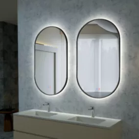 Miroir Salle de Bains Lumineux TOKYO Anti-Buée et Eclairage Triled Tactile On/Off Noir Mat 50x90 LEDIMEX